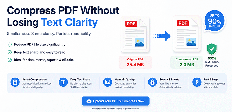 Compress PDF without losing text clarity – keep text sharp with DonePDF