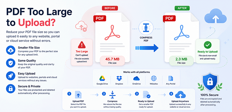 PDF too large to upload – compress PDF online free with DonePDF