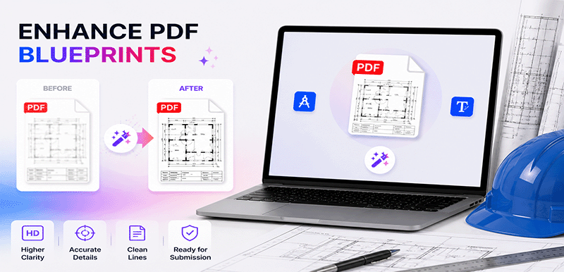Enhance PDF blueprints – sharpen technical drawings, restore CAD exports with DonePDF AI