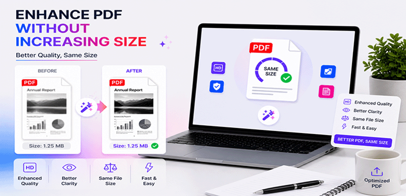 Enhance PDF without increasing size – sharpen, denoise, optimise with DonePDF AI