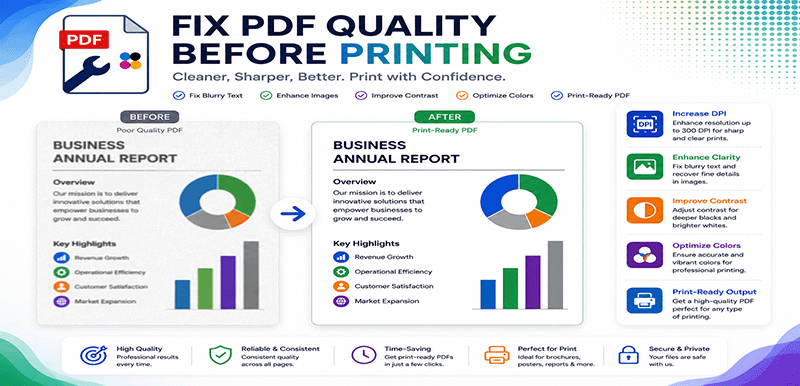 Fix PDF quality before printing – sharpen, denoise, correct colours with DonePDF AI