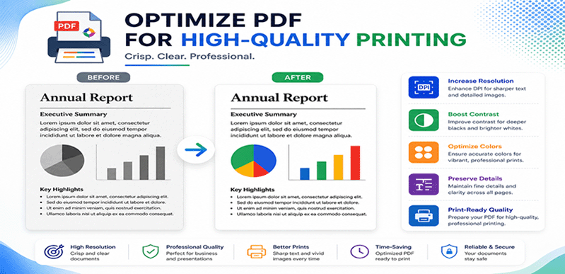 Optimalizovat PDF pro vysoce kvalitní tisk – DPI, CMYK, spadávka, písma s DonePDF AI