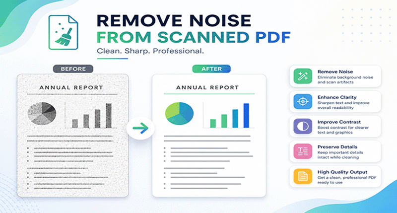 Remove noise from scanned PDF – clean speckles, grain, artifacts with DonePDF AI
