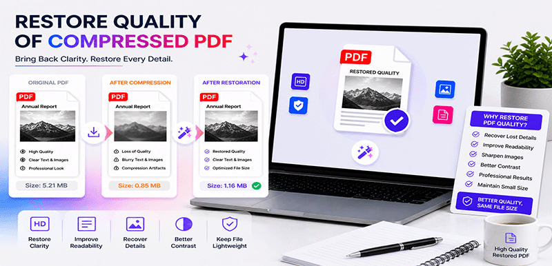 Restore quality of compressed PDF – remove JPEG artifacts, sharpen text with DonePDF AI