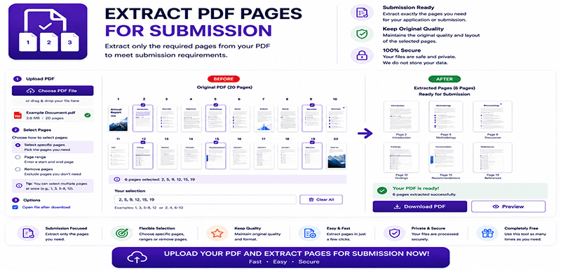 Extract PDF pages for submission online - Prepare documents for visa applications and government portals