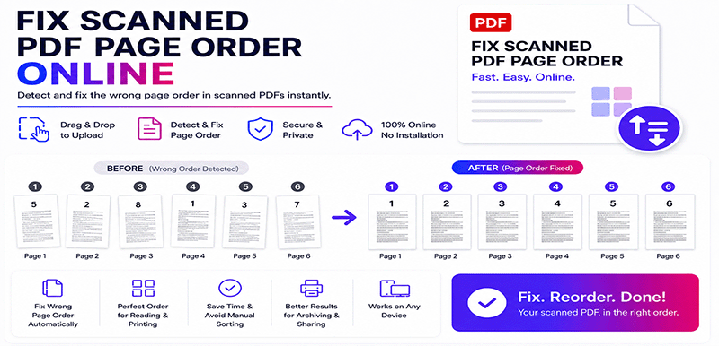 Fix scanned PDF page order – drag and drop thumbnails to rearrange scanned pages