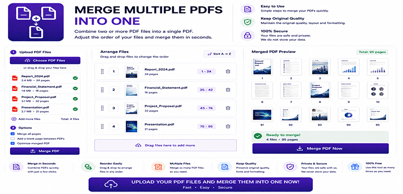 Merge multiple PDFs into one online - Combine PDF files into a single document