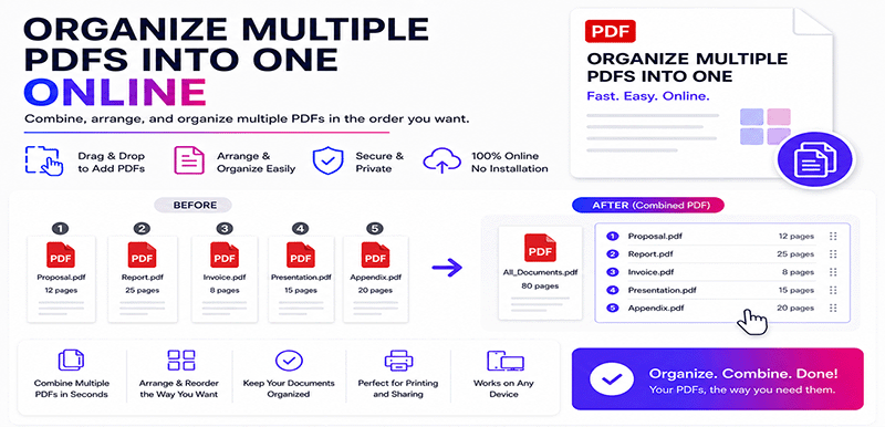 Organize multiple PDFs into one – merge and combine tool