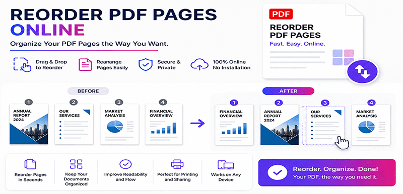 Reorder PDF pages online – drag and drop to rearrange page order