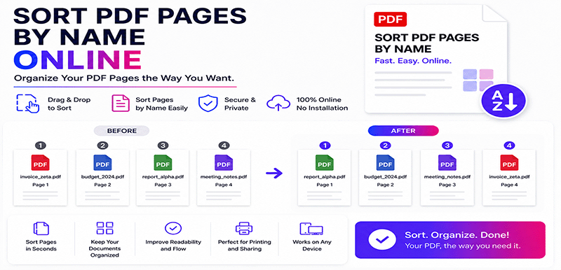 Sort PDF pages by name online - Alphabetically organize PDF documents