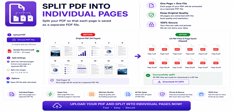 Split PDF into individual pages online - Separate every page as a new PDF